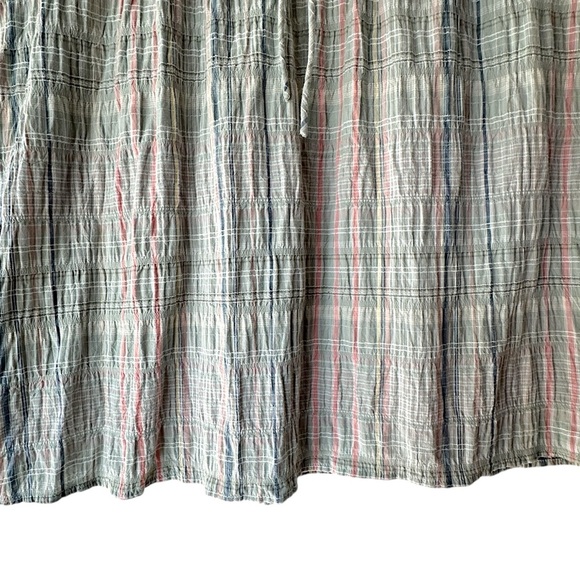 LOFT PLAID SMOCKED RUFFLE TIE NECK TOP | SIZE: LARGE - Picture 4 of 9